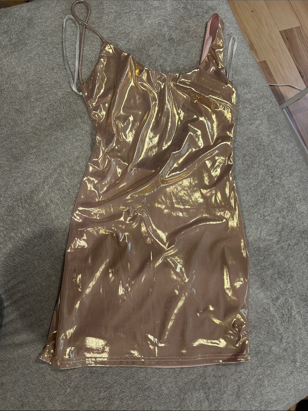 Metallic Pink Slip Dress with Spaghetti Straps